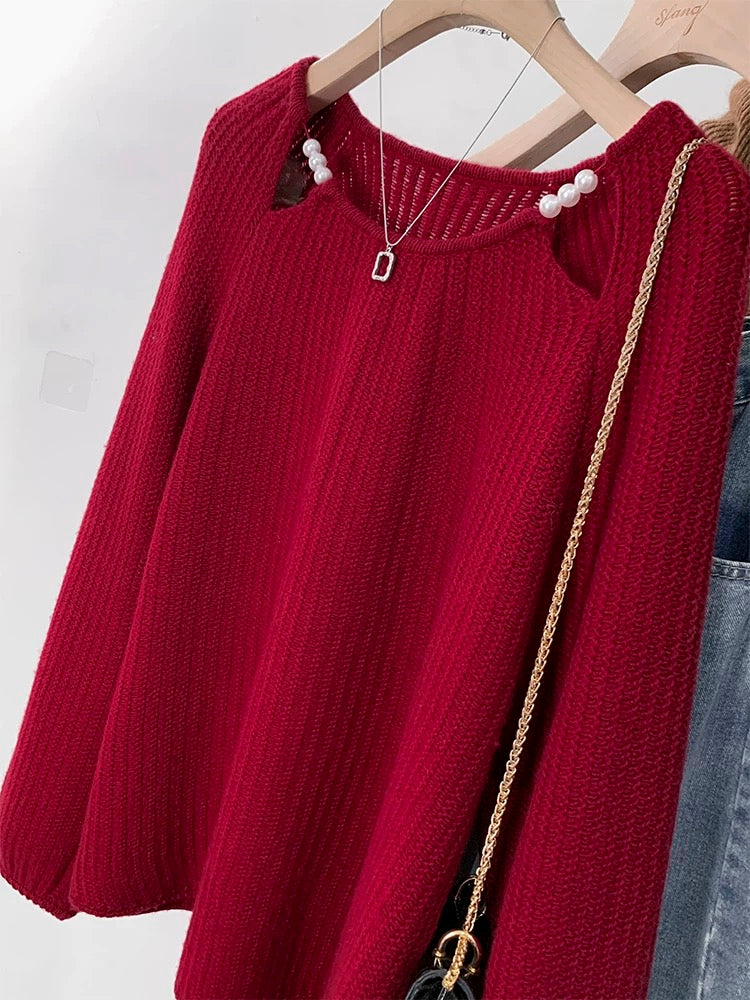 New Year Red Sweater Women's Autumn and Winter Thickened 2024 New Hot Style Lazy Style European Style Knitted Sweater Top