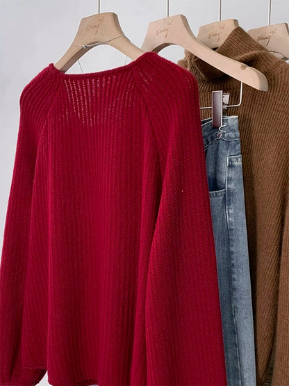 New Year Red Sweater Women's Autumn and Winter Thickened 2024 New Hot Style Lazy Style European Style Knitted Sweater Top