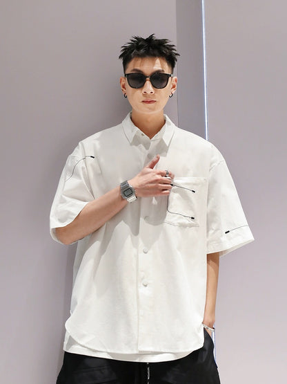 Youshu national fashion embroidery big pocket shirt summer boys new simple casual fashion versatile short-sleeved shirt