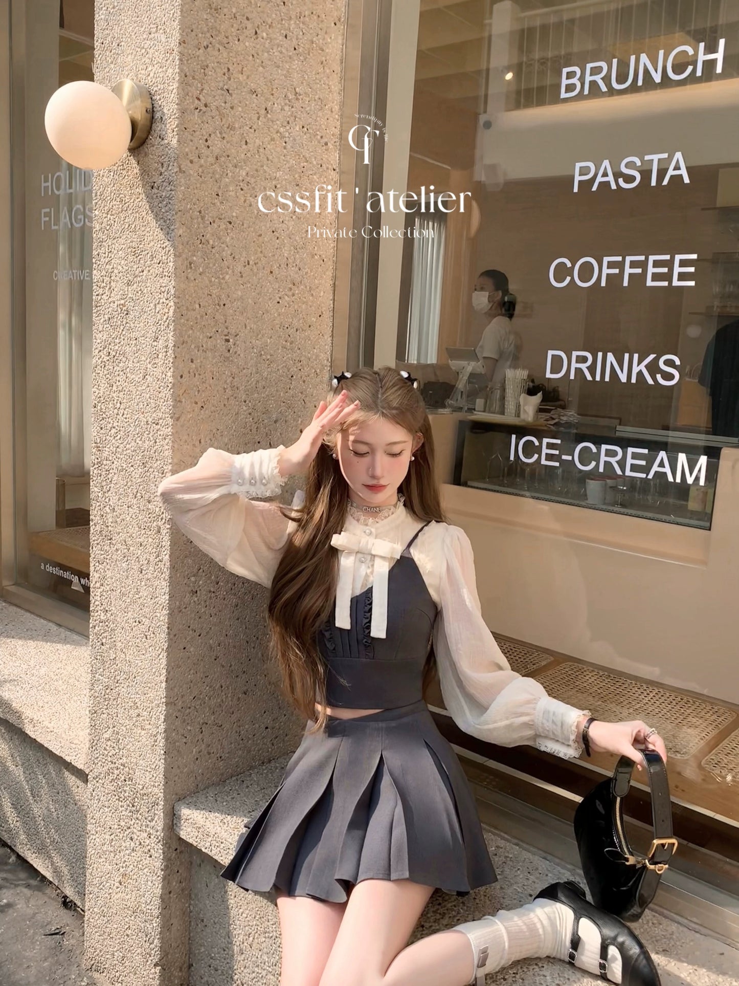 Chi Umbrella 24/ss fashionable nerd sst series camisole vest pleated skirt three-piece suit