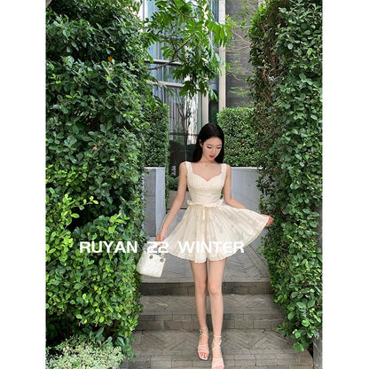 RUYAN~ Eye-catching summer women's clothing 2023 new textured jacquard suspender skirt for women