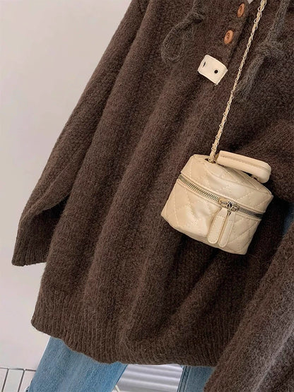 Brown pullover hooded sweater for women autumn and winter outer wear winter 2024 new hot style loose lazy style knitted top