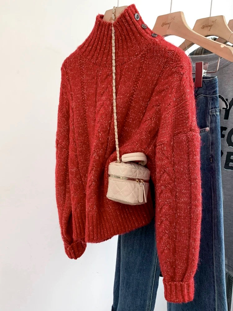 New Year's Red Turtleneck Sweater Women's Autumn and Winter Thickened 2024 New Hot Style Inner Bottoming Sweater Top