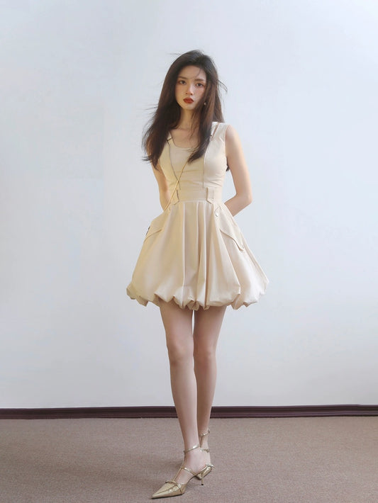 MikaXuUrban summer retro functional style short tutu skirt slim waist suspender dress