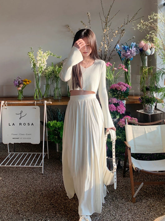 NORA STUDIO【Meet Lily of the Valley】Solid Color Slim Umbrella Skirt Skirt Sweater Suit Women's Autumn