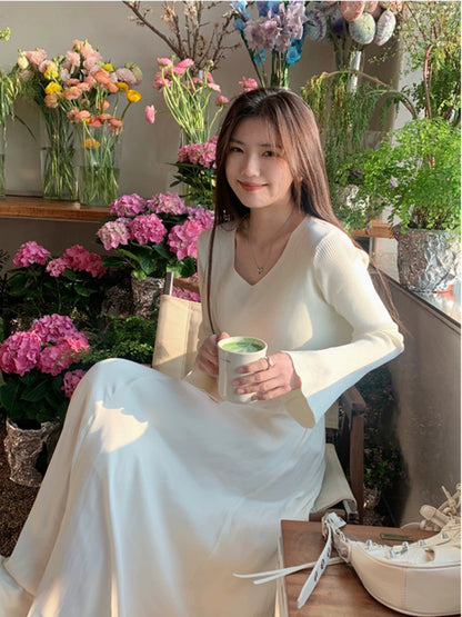 NORA STUDIO【Meet Lily of the Valley】Solid Color Slim Umbrella Skirt Skirt Sweater Suit Women's Autumn