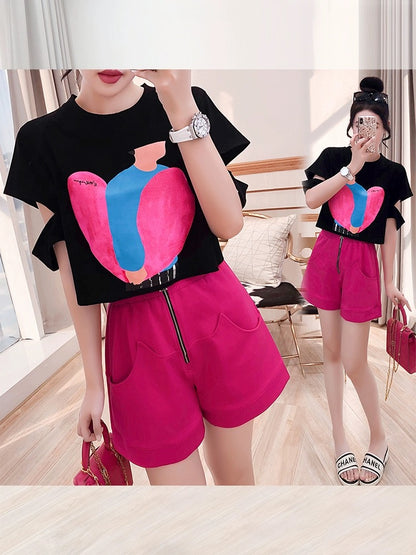 Casual suit women's 2024 new summer design western style age-reducing t-shirt sports top shorts two-piece set