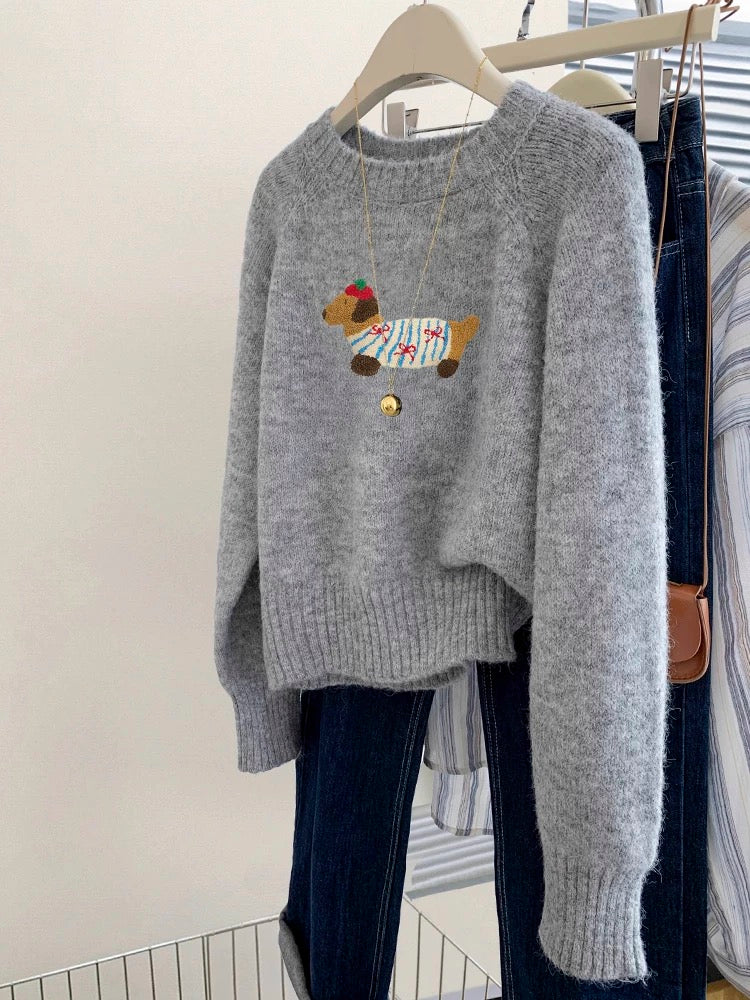 Gray pullover short sweater for women in autumn and winter, outer wear and inner wear 2024 new hot style knitted top for small people