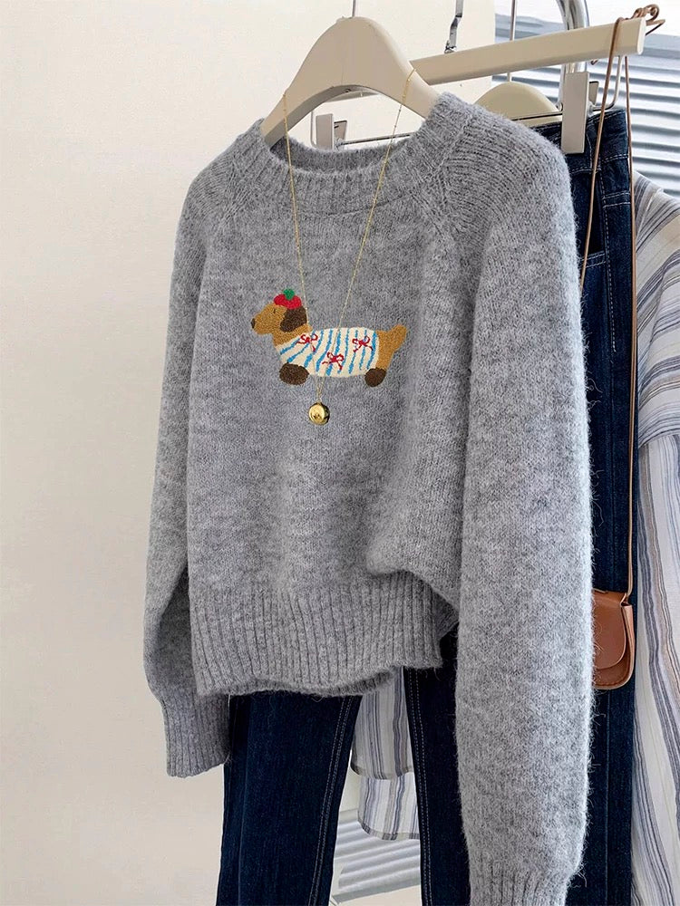 Gray pullover short sweater for women in autumn and winter, outer wear and inner wear 2024 new hot style knitted top for small people