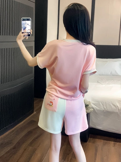 Casual sports suit for women summer 2024 new Korean style fashionable and slimming short-sleeved shorts two-piece set