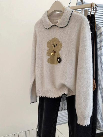 Lapel pullover short sweater for women in autumn and winter, outer wear and inner wear, 2024 new hot style knitted top for small people