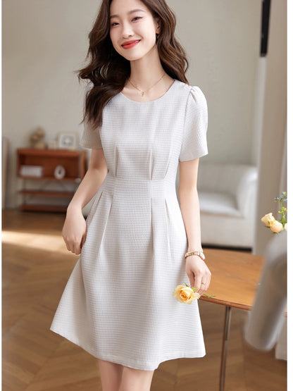 Mohan Yimei Waffle Waist Skirt 2023 Summer New Elegant Fashion Casual Slim Dress for Women