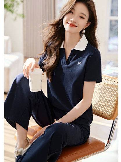 Mohan Yimei Casual Fashion Suit 2024 Summer New Lapel T-shirt + Shorts Two-piece Suit for Women