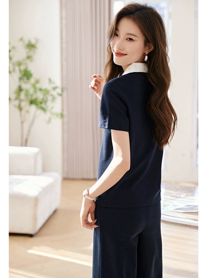 Mohan Yimei Casual Fashion Suit 2024 Summer New Lapel T-shirt + Shorts Two-piece Suit for Women