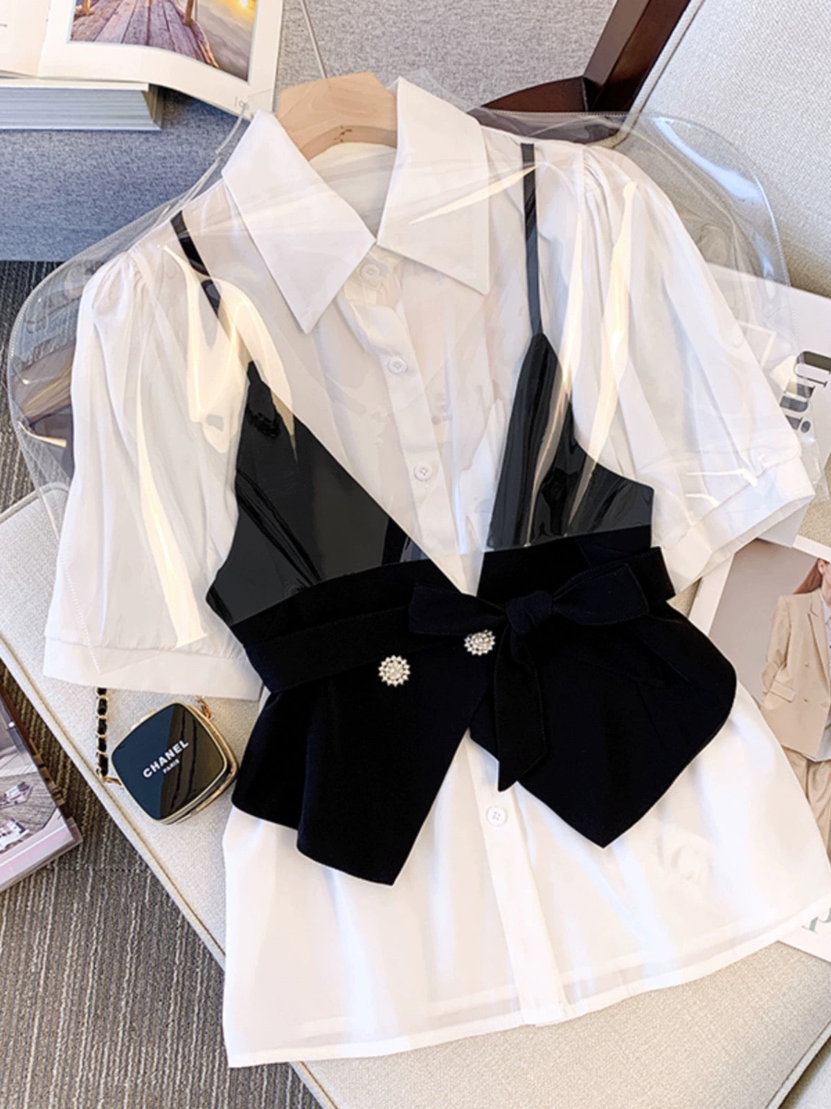 Plus size women's 2024 summer new style high-end short-sleeved shirt fat girl covers the flesh and looks slim shorts two-piece suit