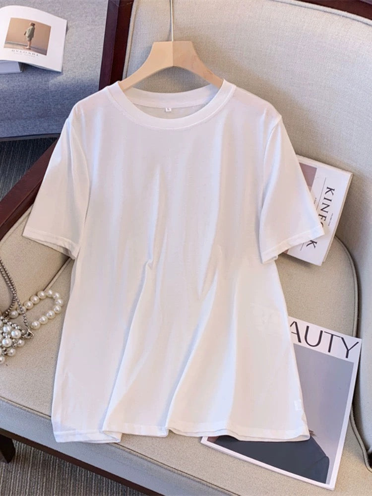 Large size summer slim vest short-sleeved T-shirt for women with slightly fat mm, western style fashionable age-reducing casual skirt three-piece suit