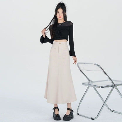 Black fishtail skirt skirt for small people 2024 new spring and autumn design slimming mid-length hip skirt