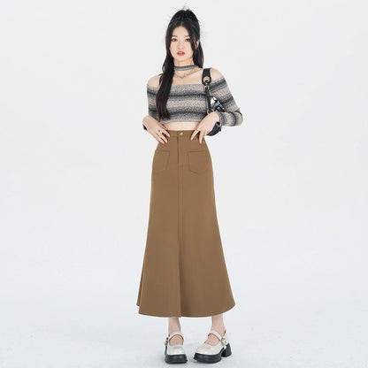 Black fishtail skirt skirt for small people 2024 new spring and autumn design slimming mid-length hip skirt