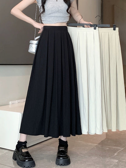 Off-white high-waisted pleated skirt skirt for women summer 2024 new slim and drapey casual a-line mid-length skirt