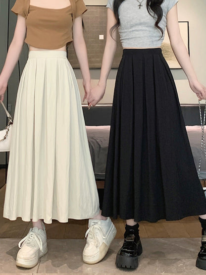 Off-white high-waisted pleated skirt skirt for women summer 2024 new slim and drapey casual a-line mid-length skirt