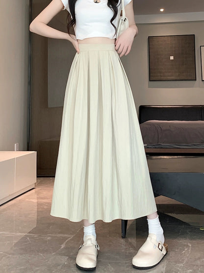 Off-white high-waisted pleated skirt skirt for women summer 2024 new slim and drapey casual a-line mid-length skirt