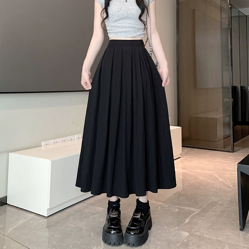 Off-white high-waisted pleated skirt skirt for women summer 2024 new slim and drapey casual a-line mid-length skirt