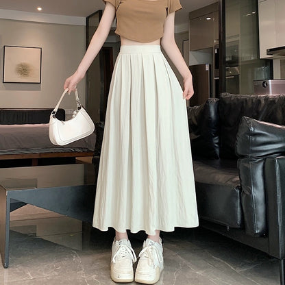 Off-white high-waisted pleated skirt skirt for women summer 2024 new slim and drapey casual a-line mid-length skirt