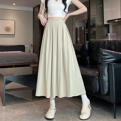 Off-white high-waisted pleated skirt skirt for women summer 2024 new slim and drapey casual a-line mid-length skirt