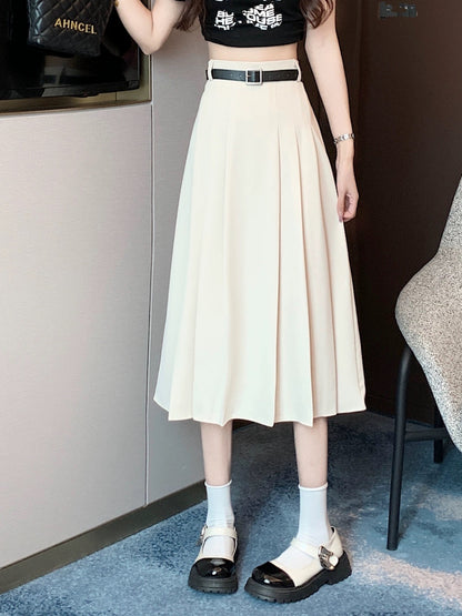 Small gray suit pleated skirt for women summer 2024 new high-waisted slimming mid-length a-line skirt