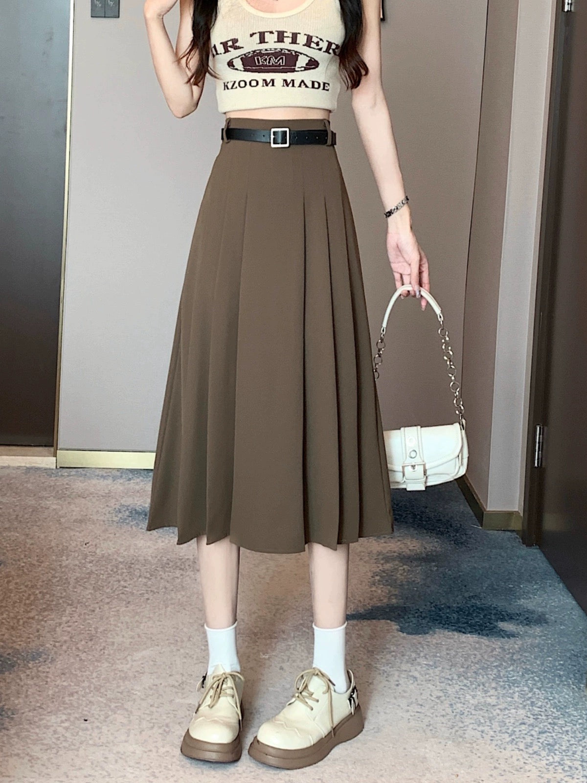 Small gray suit pleated skirt for women summer 2024 new high-waisted slimming mid-length a-line skirt