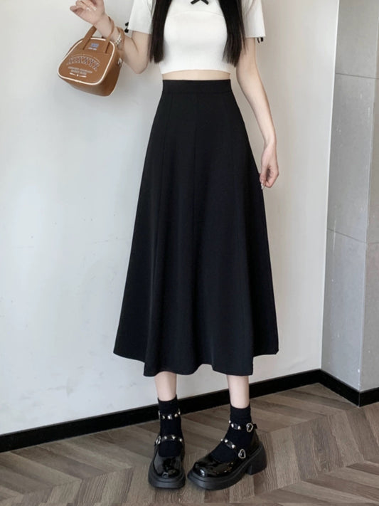 High-waisted black suit umbrella skirt for women in autumn, thin and drapey A-line skirt for small people, pear-shaped body skirt