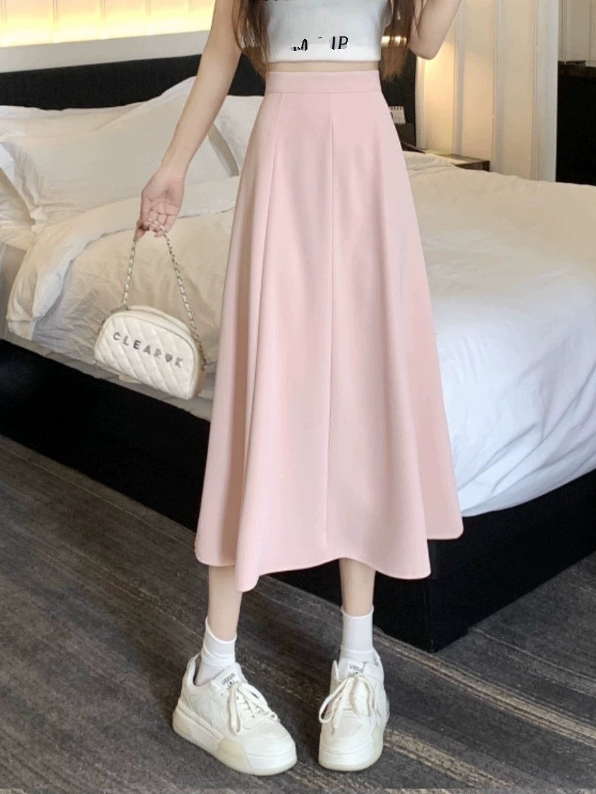 High-waisted black suit umbrella skirt for women in autumn, thin and drapey A-line skirt for small people, pear-shaped body skirt