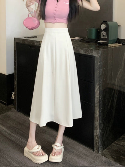 High-waisted black suit umbrella skirt for women in autumn, thin and drapey A-line skirt for small people, pear-shaped body skirt