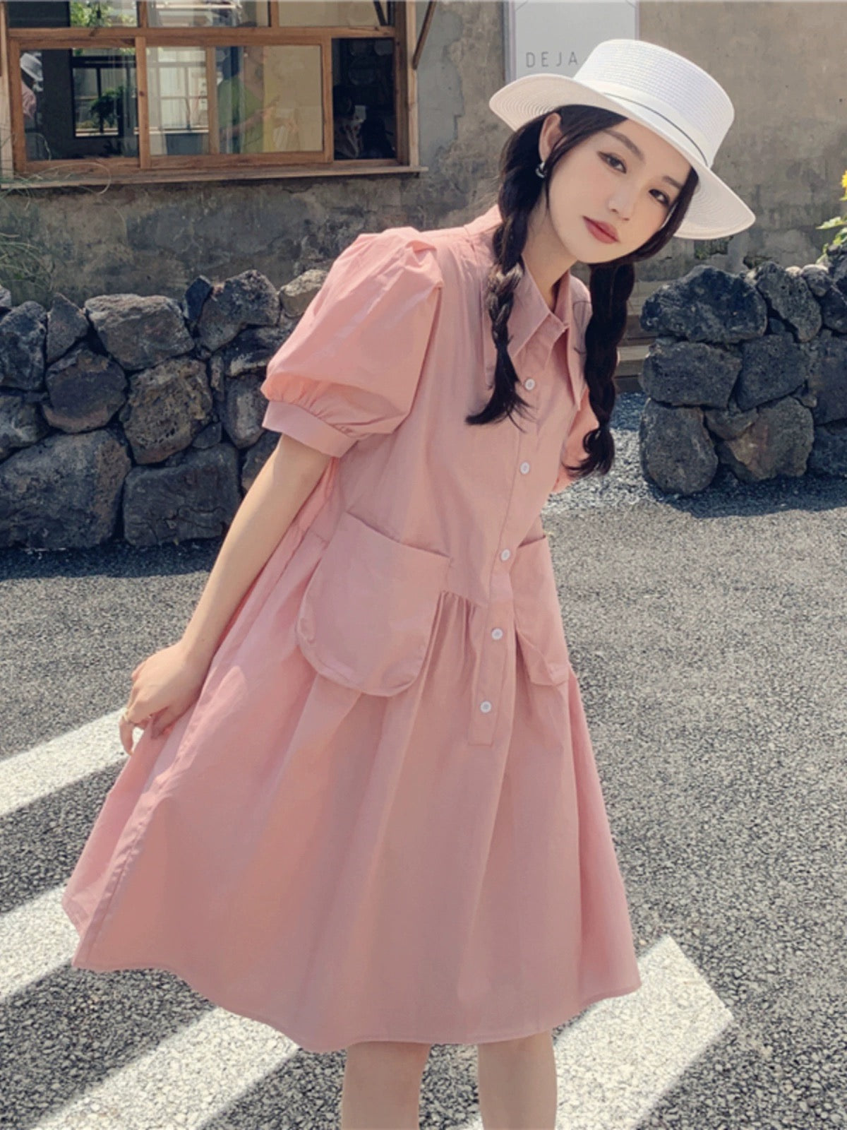 Pink first love shirt dress for women, summer French retro, small, age-reducing, playful, cute and lively girl, forest style