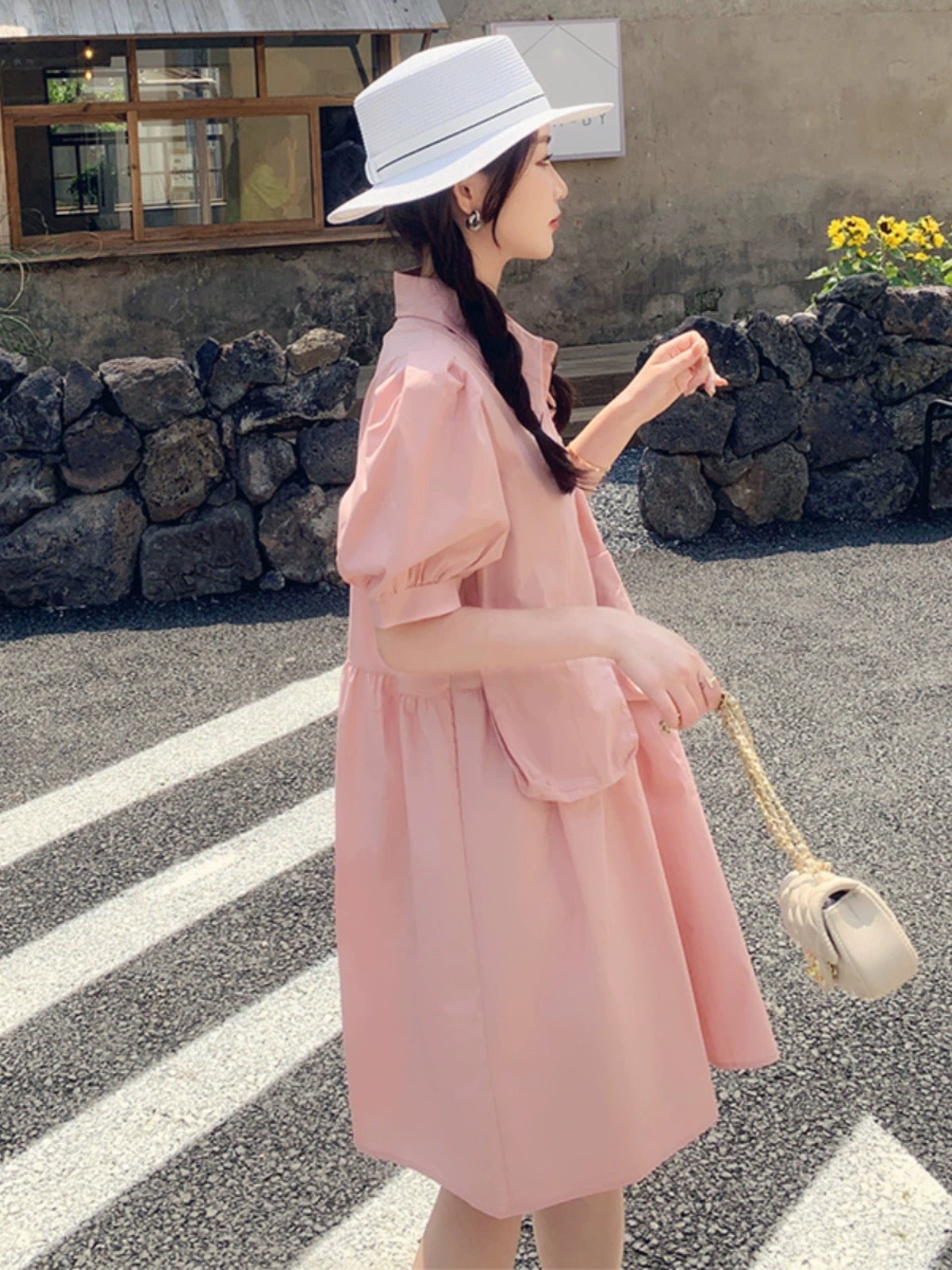 Pink first love shirt dress for women, summer French retro, small, age-reducing, playful, cute and lively girl, forest style