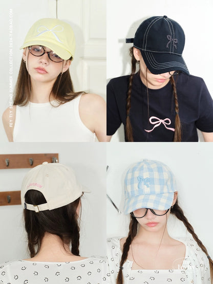 feytiy denim fashionable casual embroidered bow baseball cap for women spring and summer versatile peaked cap curved brim dome