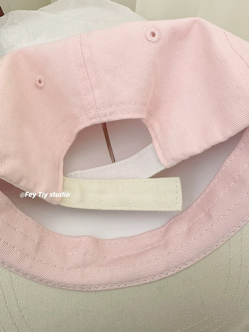 feytiy light pink flat brim cartoon embroidered baseball cap spring and summer sun protection face-shaping small fashionable peaked cap for women