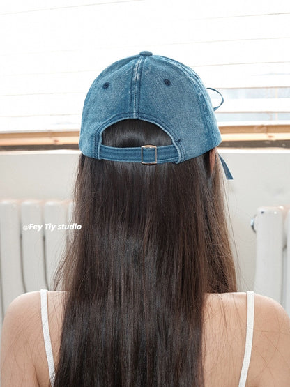 feytiy three-dimensional bow denim baseball cap strap versatile spring and summer sun protection casual Korean ins peaked cap