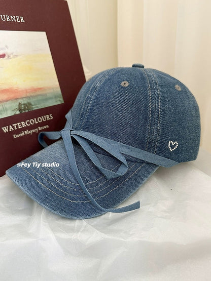 feytiy three-dimensional bow denim baseball cap strap versatile spring and summer sun protection casual Korean ins peaked cap