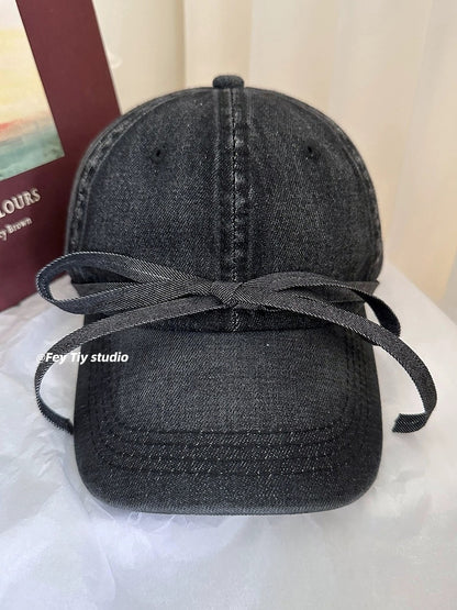 feytiy three-dimensional bow denim baseball cap strap versatile spring and summer sun protection casual Korean ins peaked cap