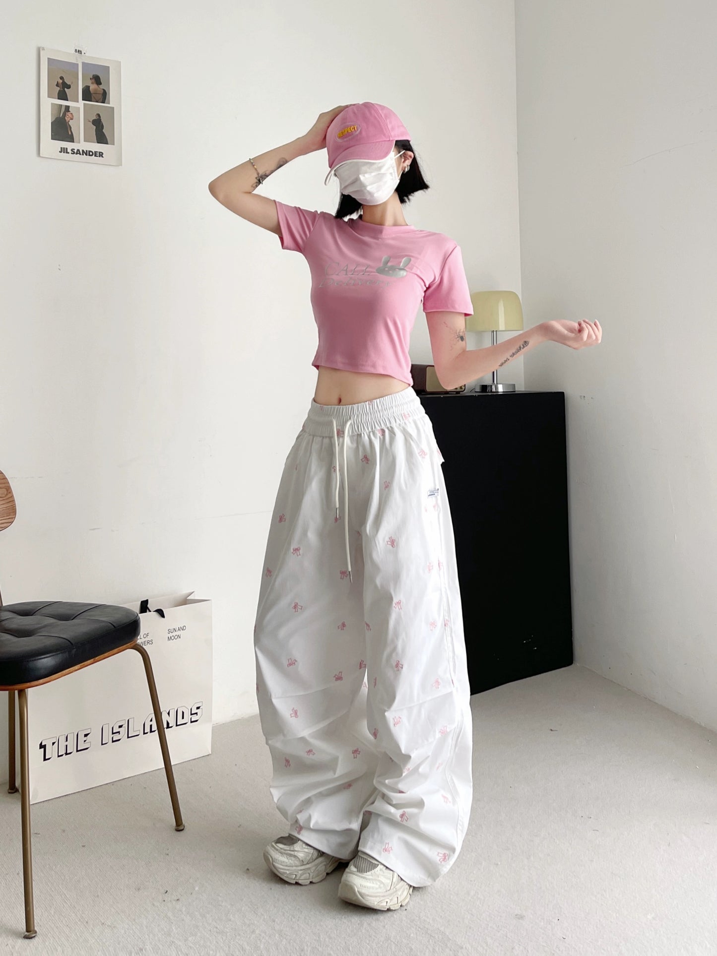 Korean retro butterfly embroidered trousers for women summer new niche design high waist slim casual wide leg straight pants