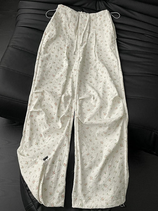 CHUNZHEN's floral overalls are really nice! ! American design drawstring casual wide-leg pants