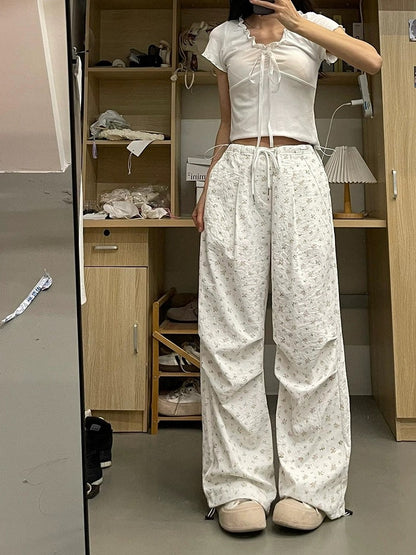 CHUNZHEN's floral overalls are really nice! ! American design drawstring casual wide-leg pants