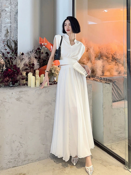 Light cloth tall spring and summer floor-length skirt slimming elastic high-waisted A-line large hem chiffon skirt long style