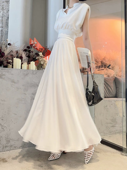 Light cloth tall spring and summer floor-length skirt slimming elastic high-waisted A-line large hem chiffon skirt long style