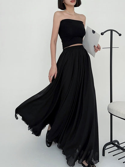 Light cloth tall spring and summer floor-length skirt slimming elastic high-waisted A-line large hem chiffon skirt long style