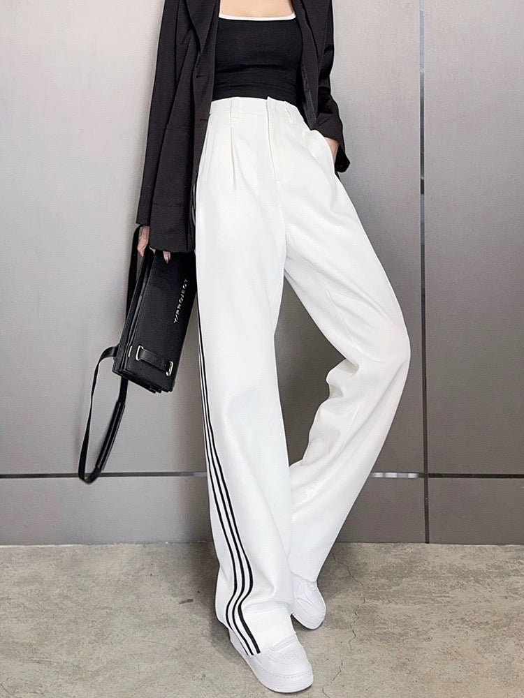 Light fabric tone taller lengthened trousers white loose floor mopping trousers contrast color straight narrow version slimming wide leg trousers women's trousers