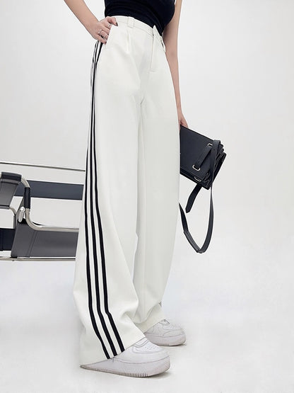 Light fabric tone taller lengthened trousers white loose floor mopping trousers contrast color straight narrow version slimming wide leg trousers women's trousers