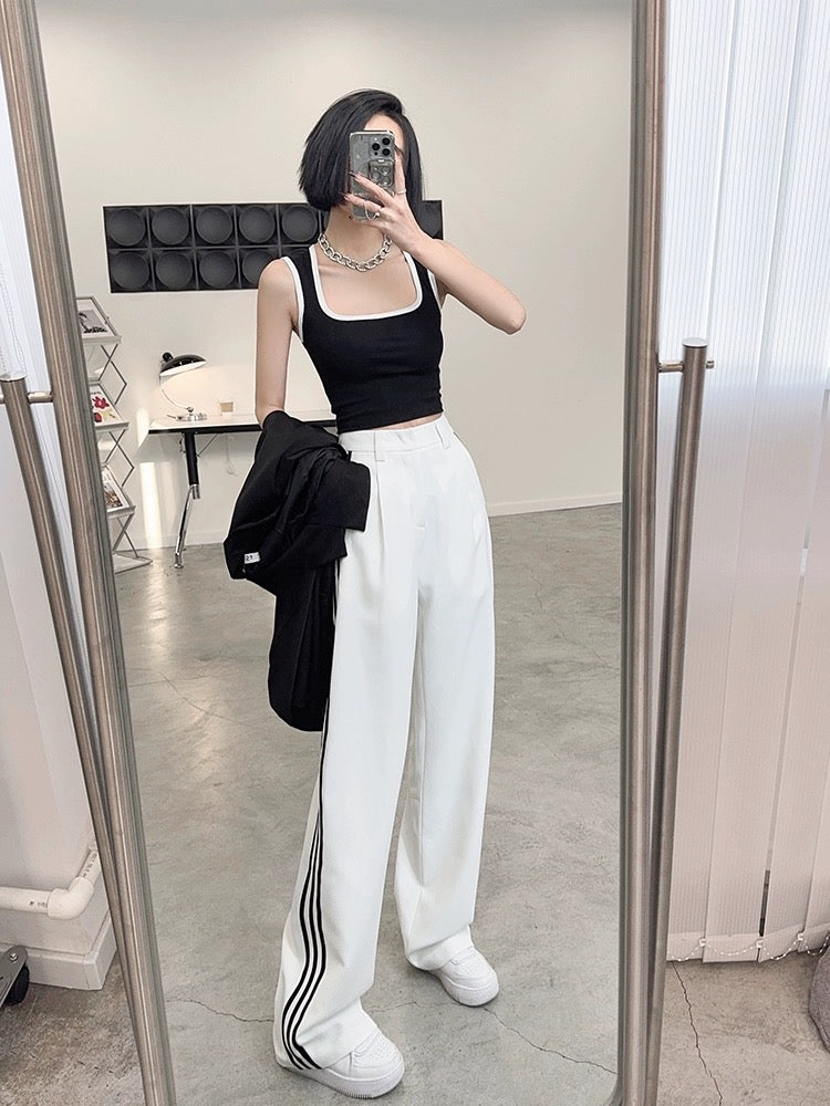 Light fabric tone taller lengthened trousers white loose floor mopping trousers contrast color straight narrow version slimming wide leg trousers women's trousers