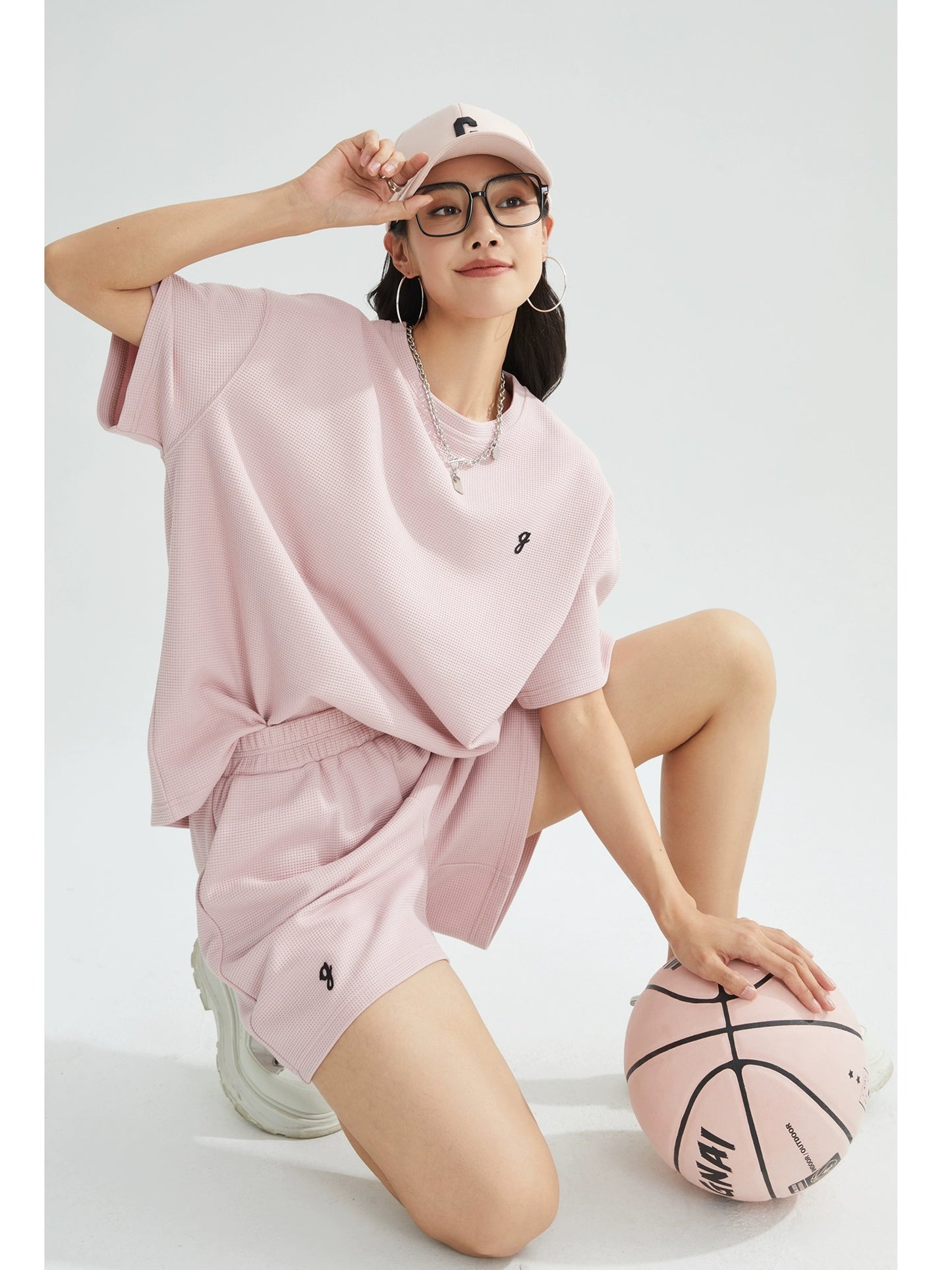 ZzZHANG【Versatile with Gentle Style】Textured Waffle Thin Round Neck Short Sleeve + Shorts Summer Suit